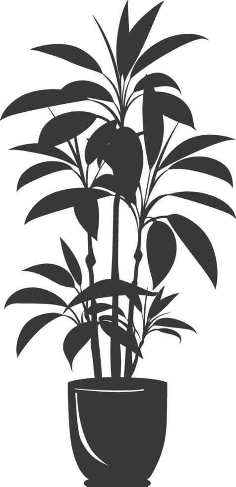 silhouette ornamental plants in pot full body black color only vector