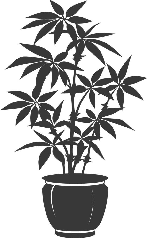 silhouette ornamental plants in pot full body black color only vector