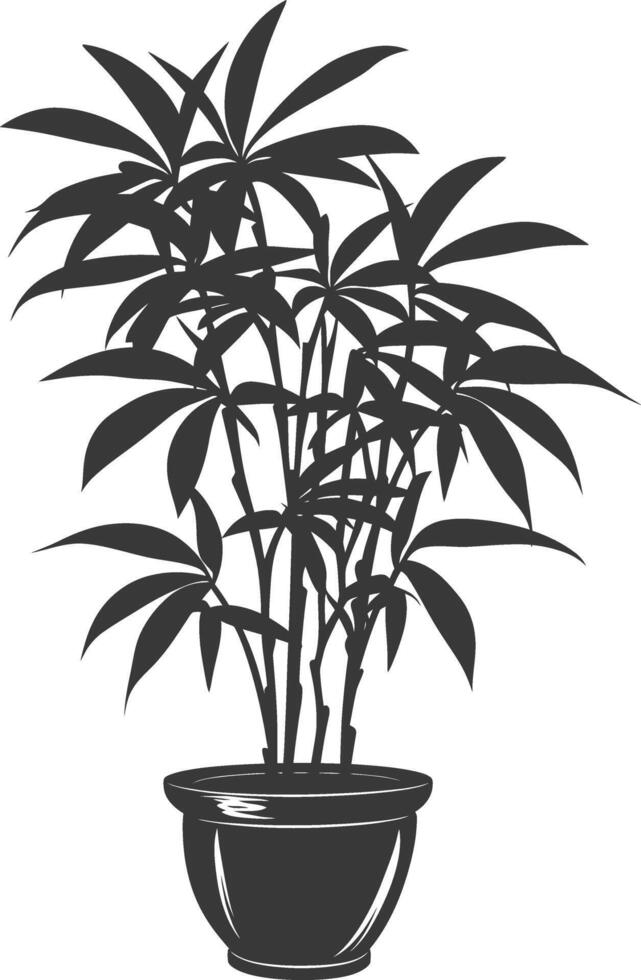 silhouette ornamental plants in pot full body black color only vector