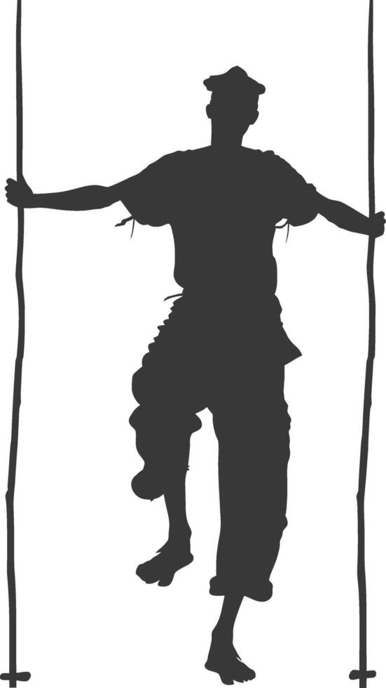 silhouette man dancing traditional bamboo dance bamboos stilts game vector