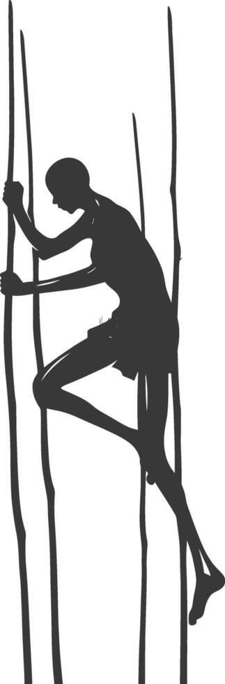silhouette man dancing traditional bamboo dance bamboos stilts game vector