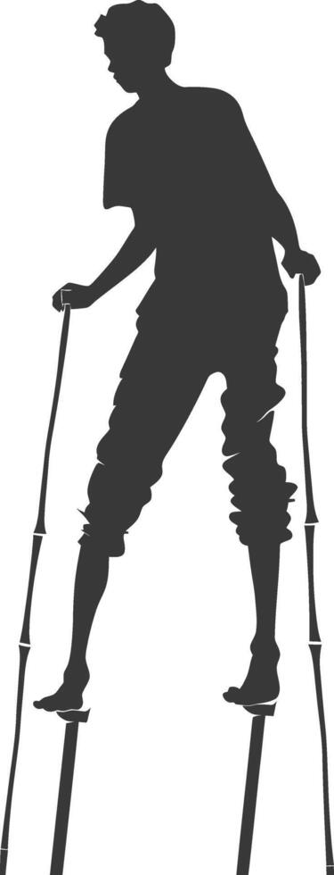 silhouette man dancing traditional bamboo dance bamboos stilts game vector