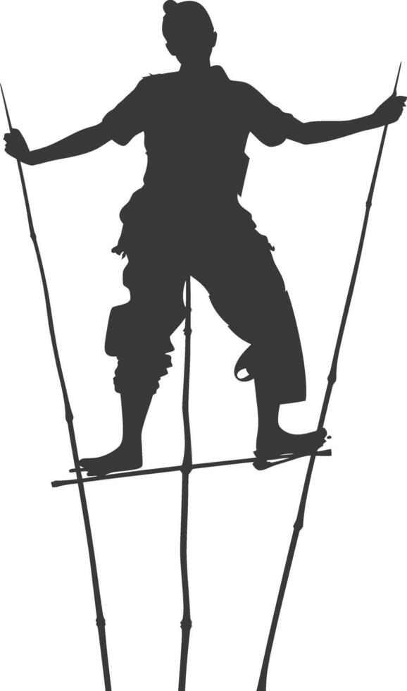 silhouette man dancing traditional bamboo dance bamboos stilts game vector