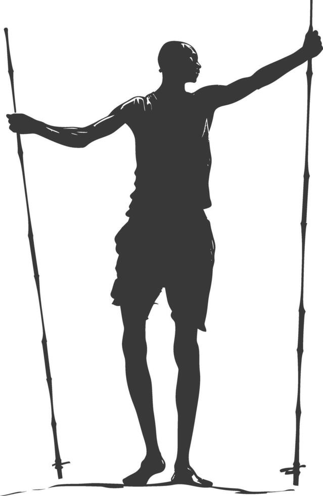 silhouette man dancing traditional bamboo dance bamboos stilts game vector