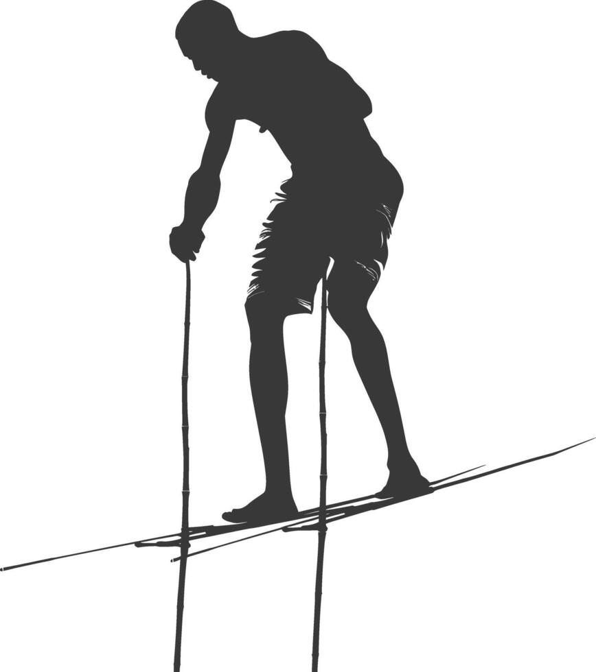 silhouette man dancing traditional bamboo dance bamboos stilts game vector