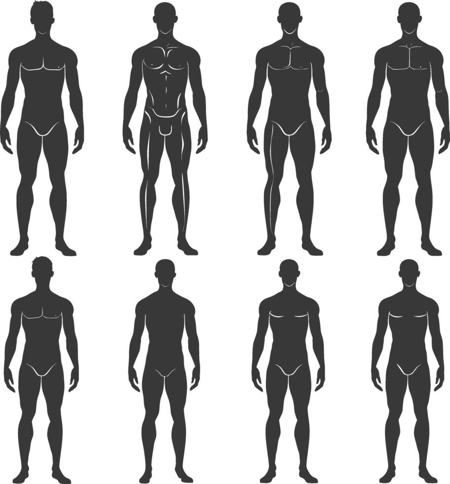 silhouette man mannequin with poses full body black color only vector