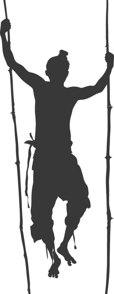 silhouette man dancing traditional bamboo dance bamboos stilts game vector