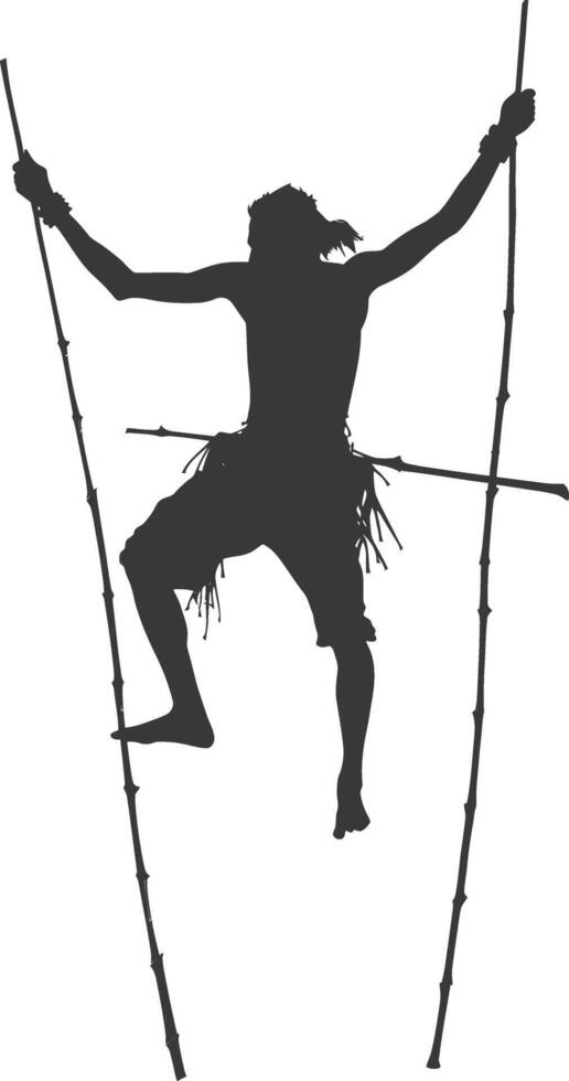 silhouette man dancing traditional bamboo dance bamboos stilts game vector