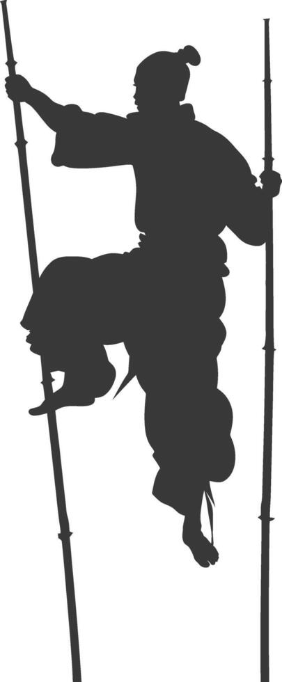 silhouette man dancing traditional bamboo dance bamboos stilts game vector