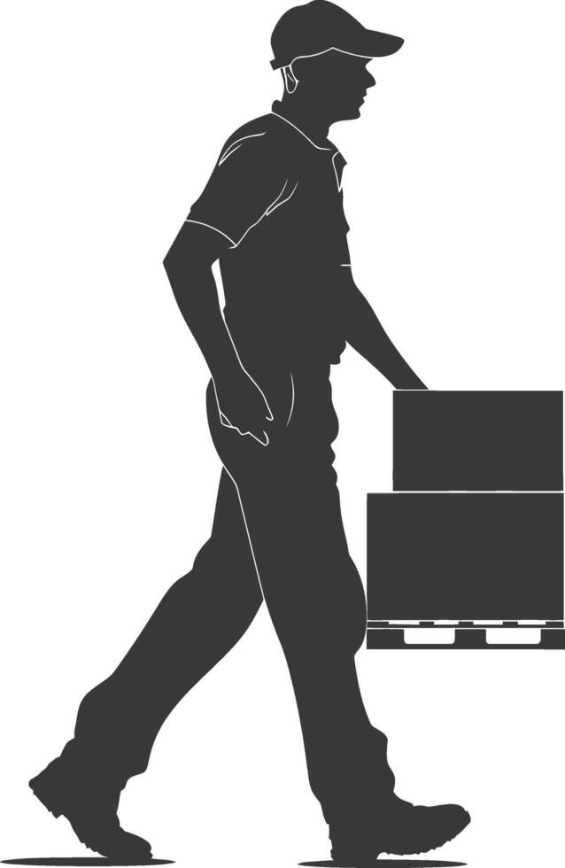 silhouette man carry goods in loader box full body black color only vector