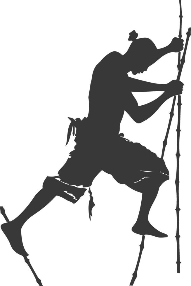 silhouette man dancing traditional bamboo dance bamboos stilts game vector