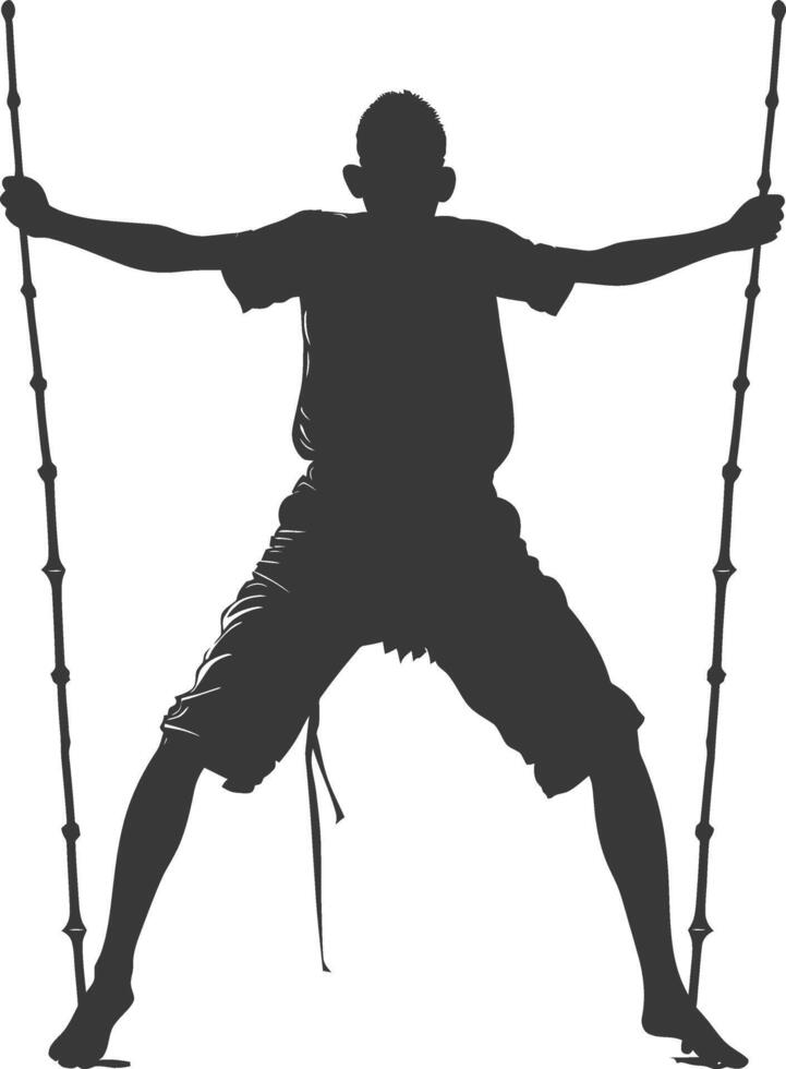 silhouette man dancing traditional bamboo dance bamboos stilts game vector
