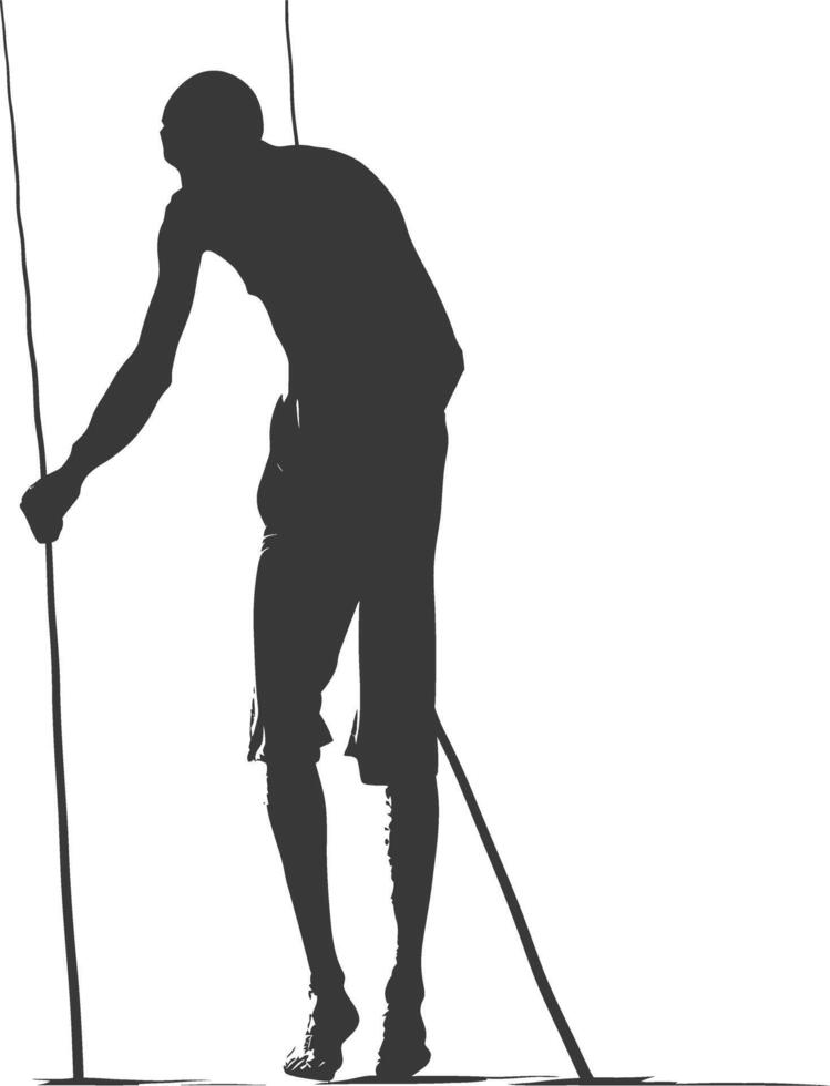 silhouette man dancing traditional bamboo dance bamboos stilts game vector