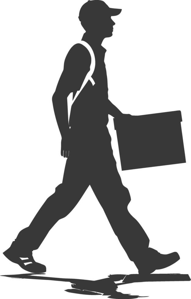 silhouette man carry goods in loader box full body black color only vector