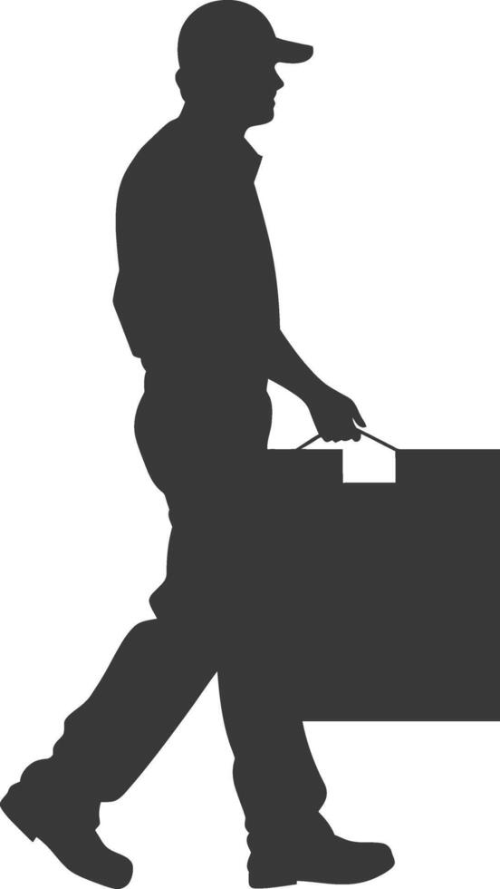 silhouette man carry goods in loader box full body black color only vector