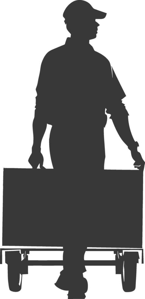 silhouette man carry goods in loader box full body black color only vector