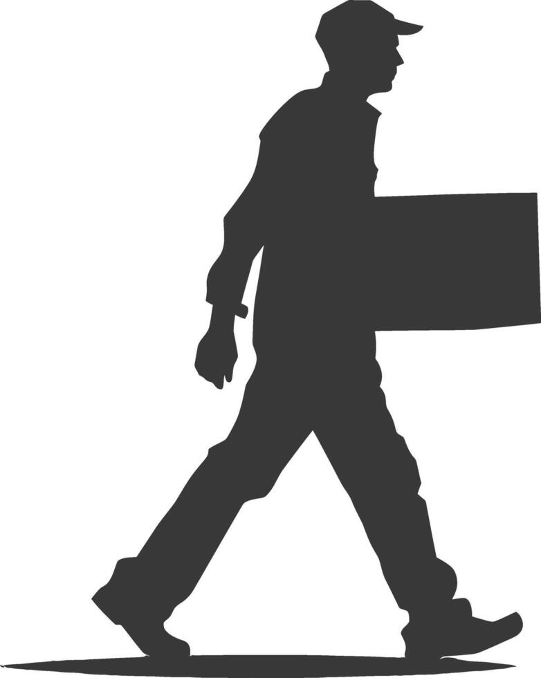 silhouette man carry goods in loader box full body black color only vector