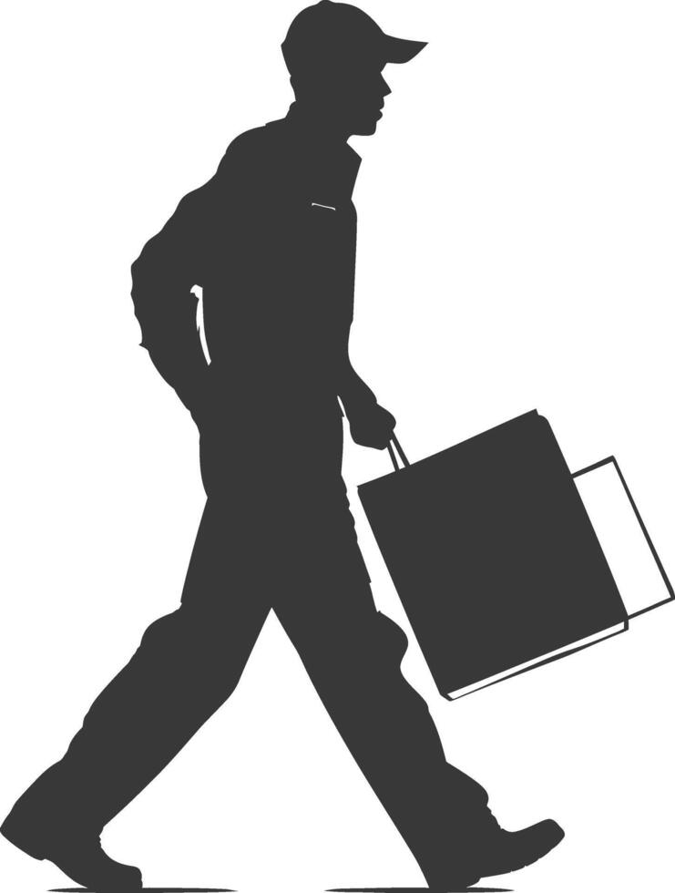silhouette man carry goods in loader box full body black color only vector