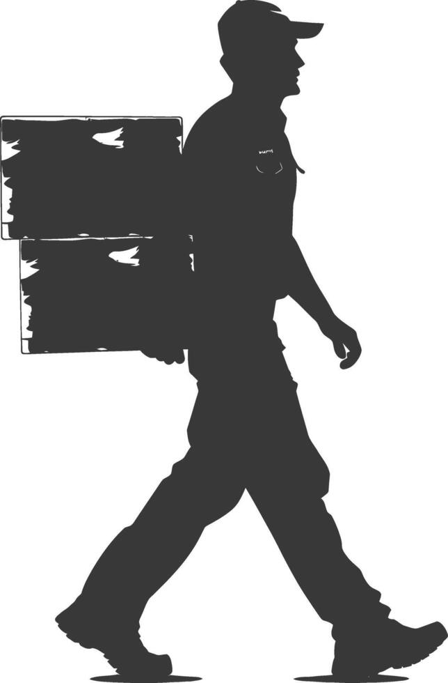 silhouette man carry goods in loader box full body black color only vector
