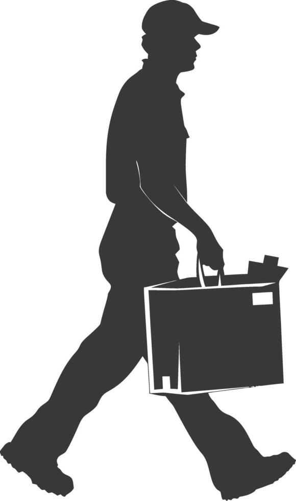 silhouette man carry goods in loader box full body black color only vector