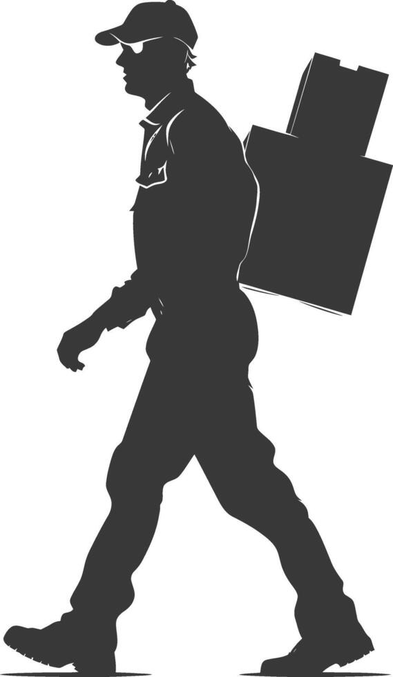 silhouette man carry goods in loader box full body black color only vector
