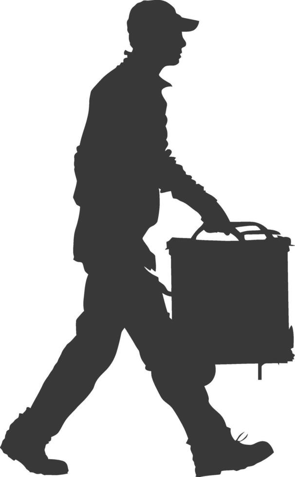 silhouette man carry goods in loader box full body black color only vector
