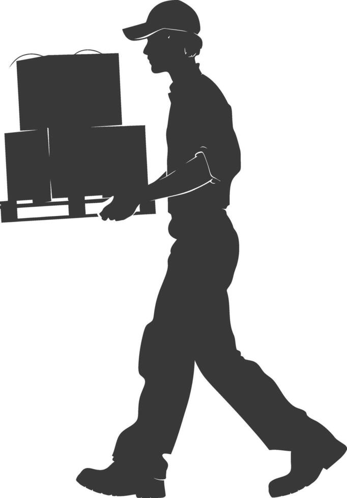 silhouette man carry goods in loader box full body black color only vector