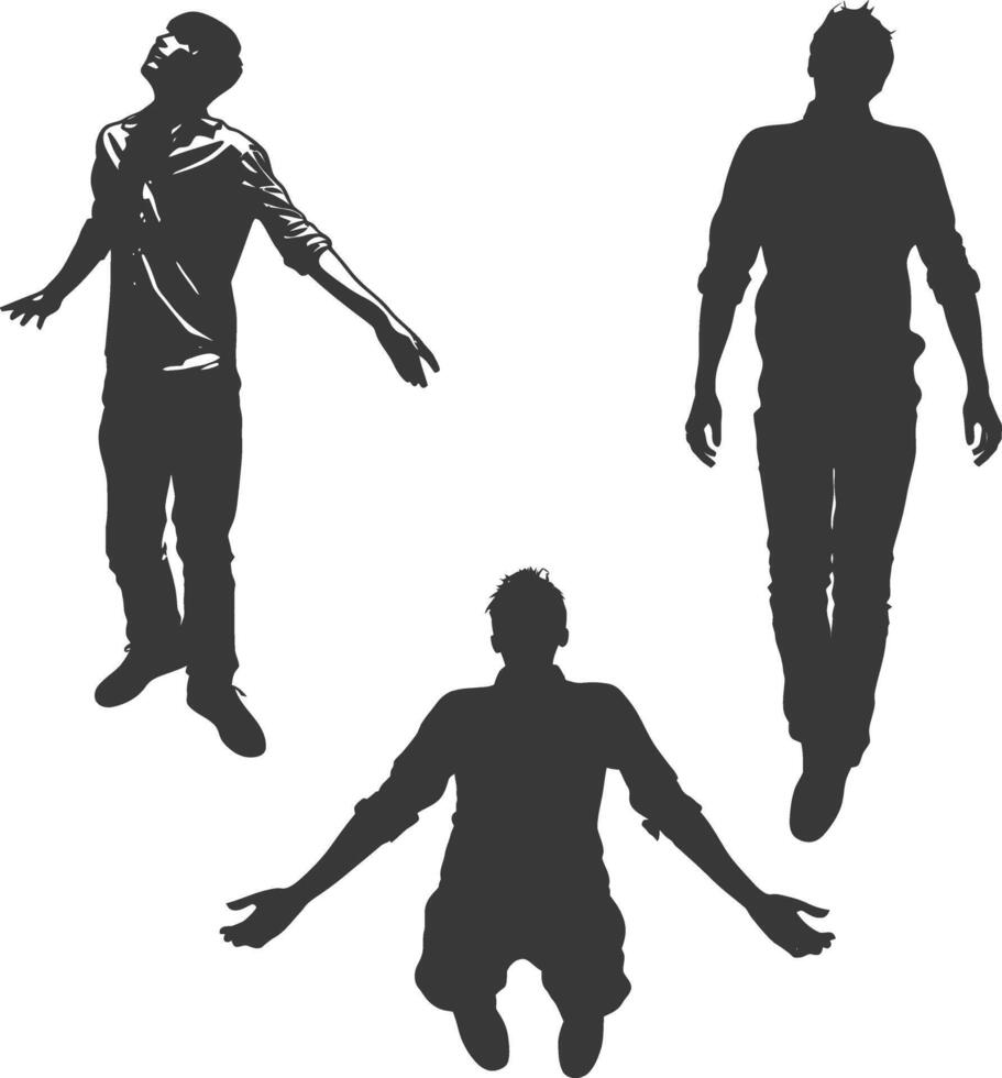 silhouette floating man with poses full body black color only vector