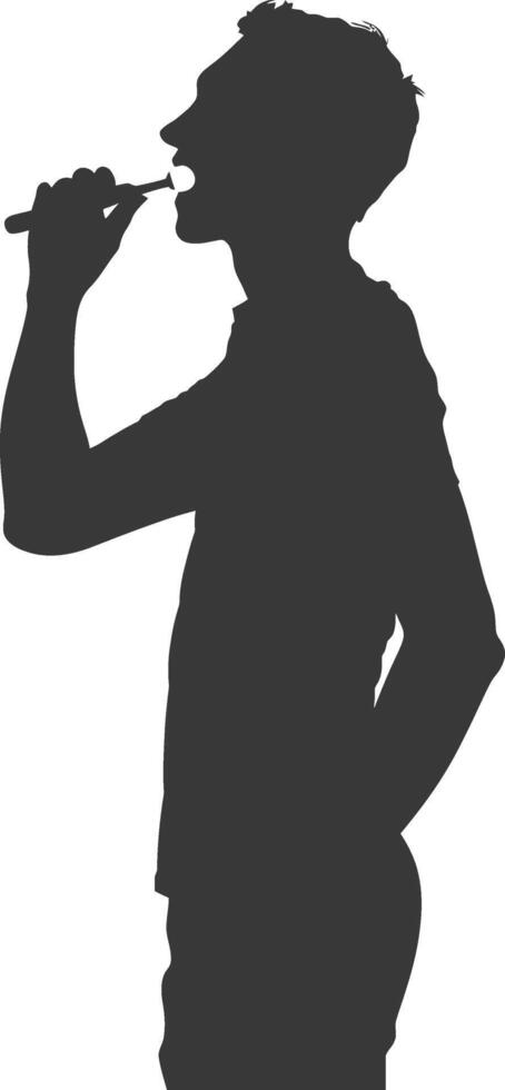 silhouette man brushing teeth full body black color only vector
