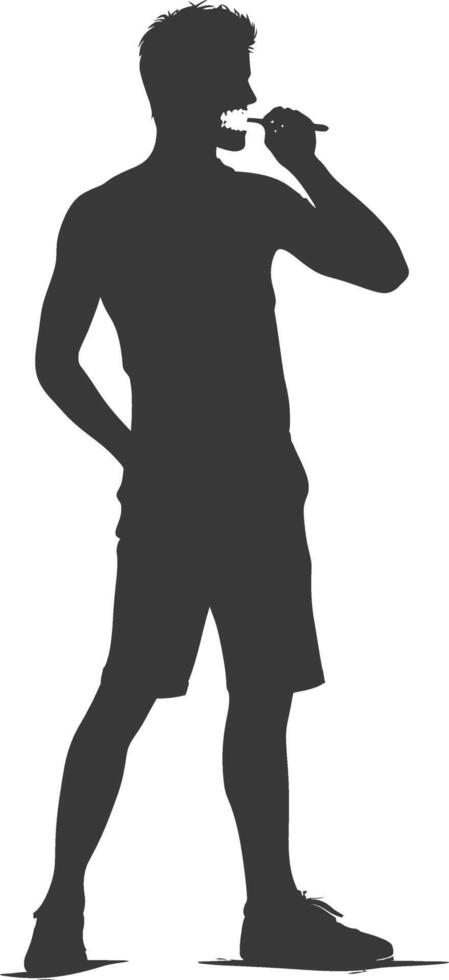 silhouette man brushing teeth full body black color only vector