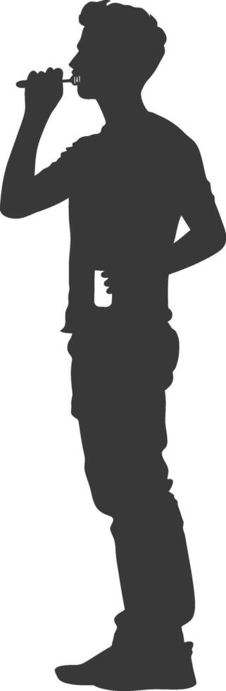 silhouette man brushing teeth full body black color only vector