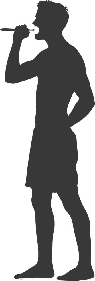silhouette man brushing teeth full body black color only vector
