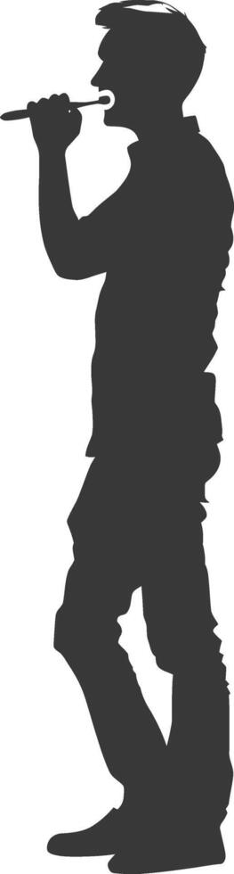 silhouette man brushing teeth full body black color only vector