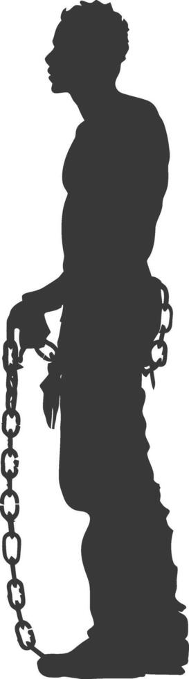 silhouette man slave with shackle full body black color only vector