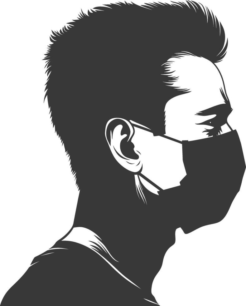silhouette man using face mask black color only vector