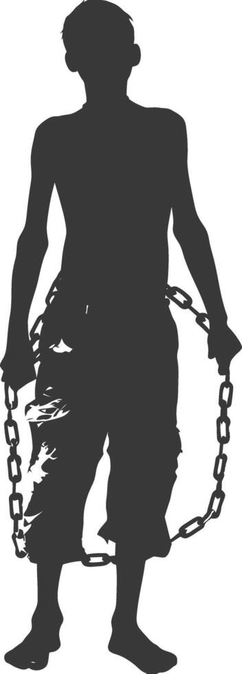 silhouette man slave with shackle full body black color only vector