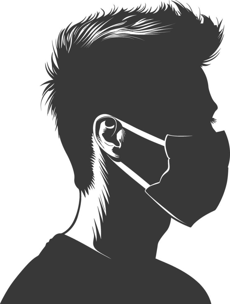silhouette man using face mask black color only vector