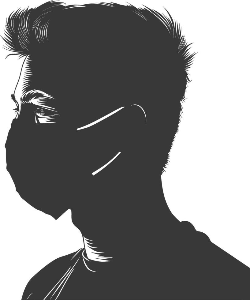 silhouette man using face mask black color only vector