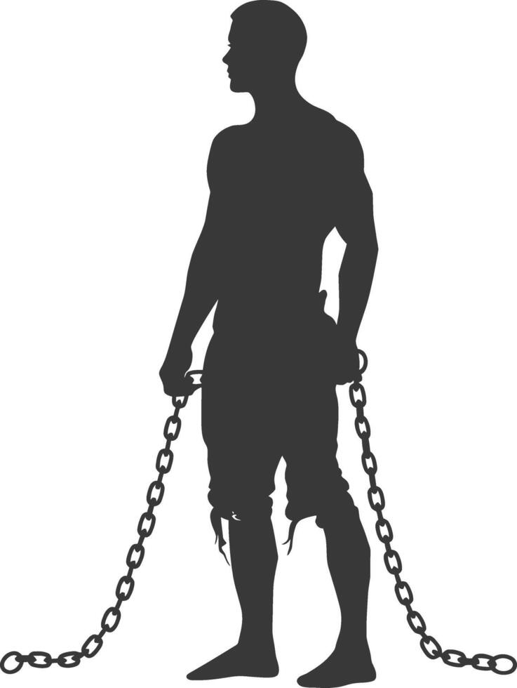 silhouette man slave with shackle full body black color only vector