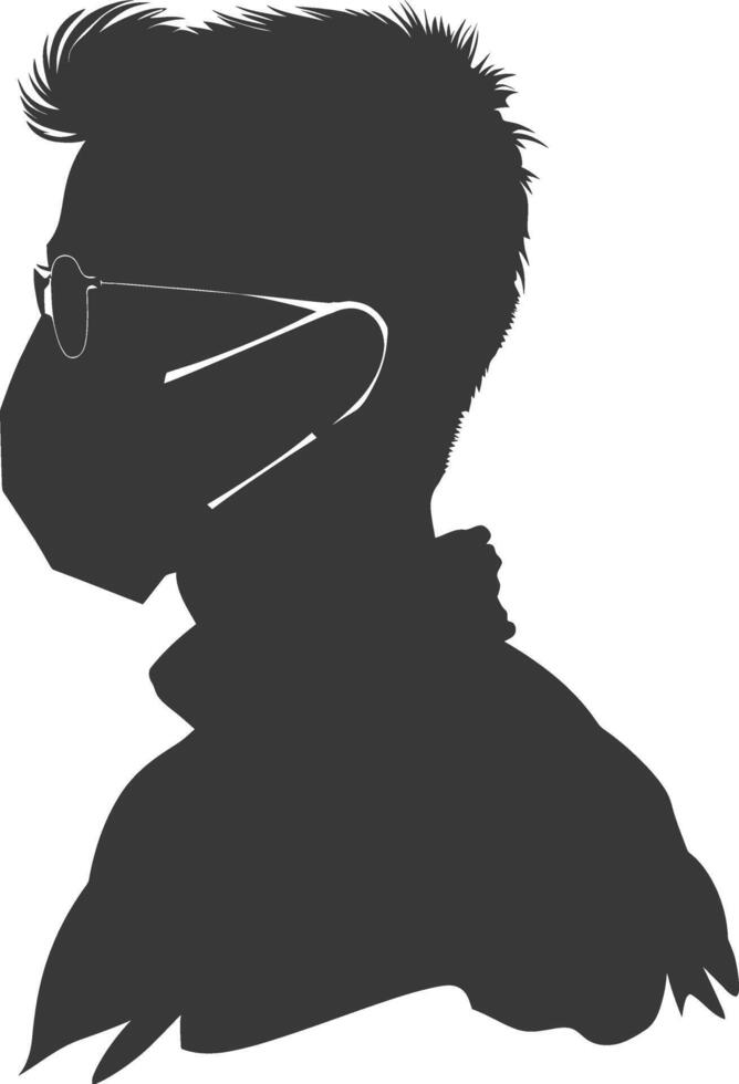 silhouette man using face mask black color only vector
