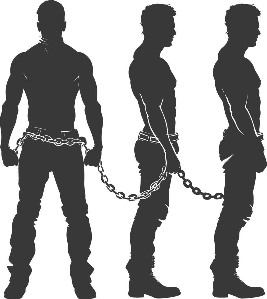 silhouette man slave with shackle full body black color only vector