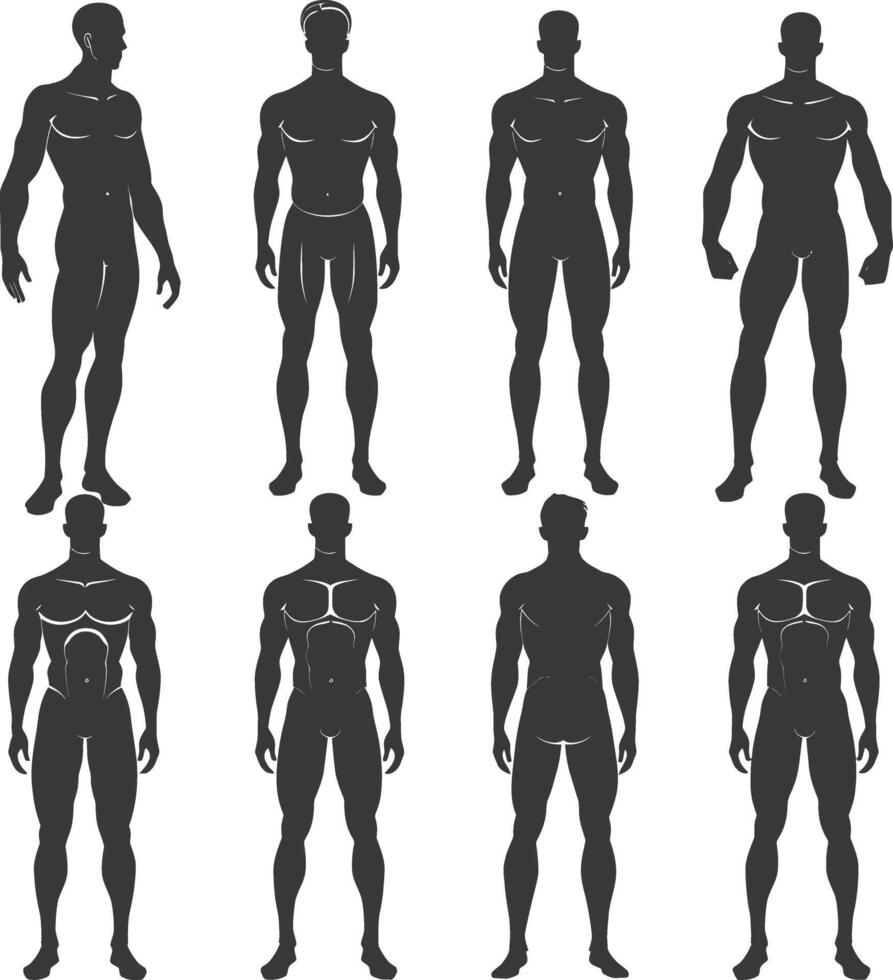 silhouette man mannequin with poses full body black color only vector