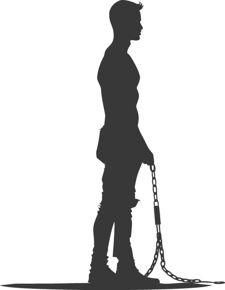 silhouette man slave with shackle full body black color only vector