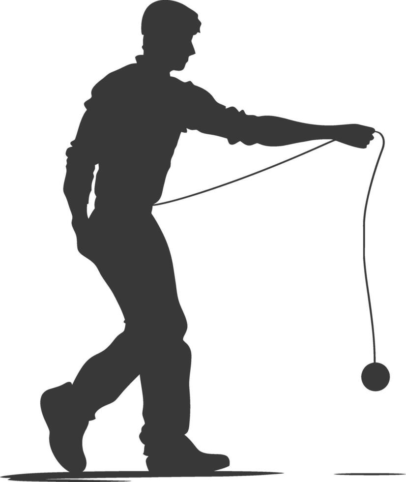 silhouette man playing yoyo game full body black color only vector