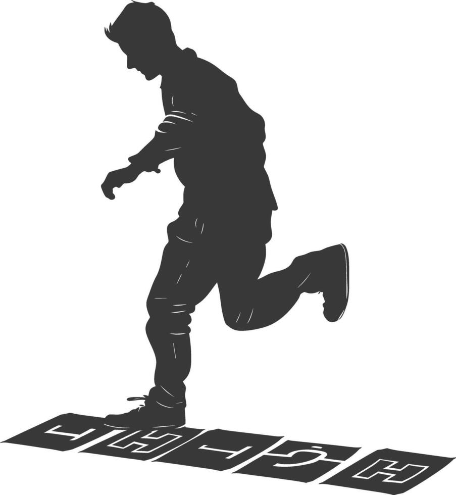 silhouette man playing hopscotch game full body black color only vector