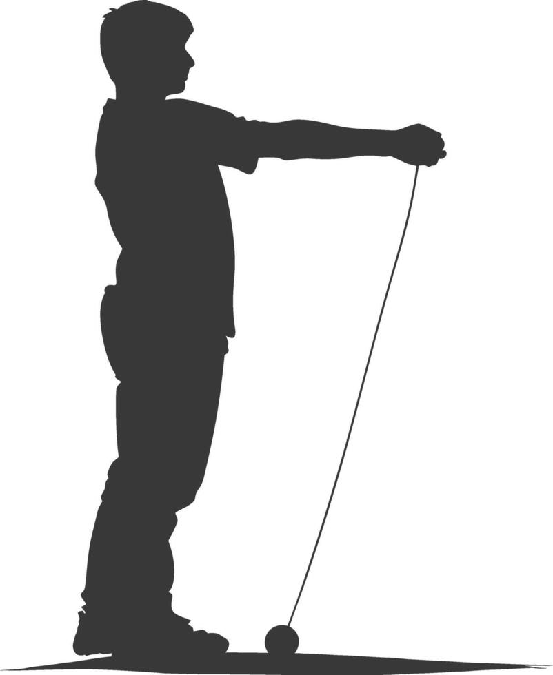 silhouette man playing yoyo game full body black color only vector