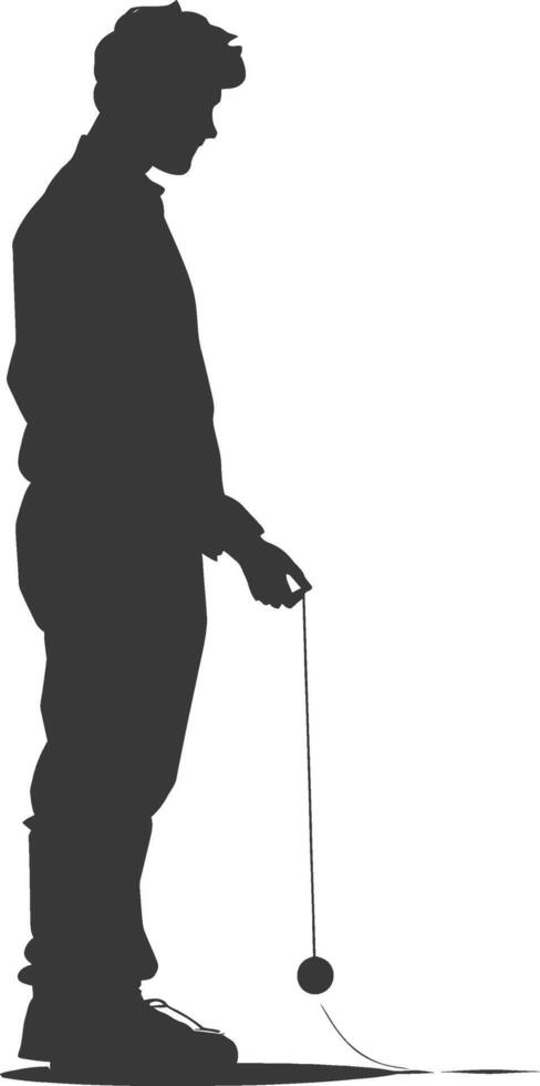 silhouette man playing yoyo game full body black color only vector