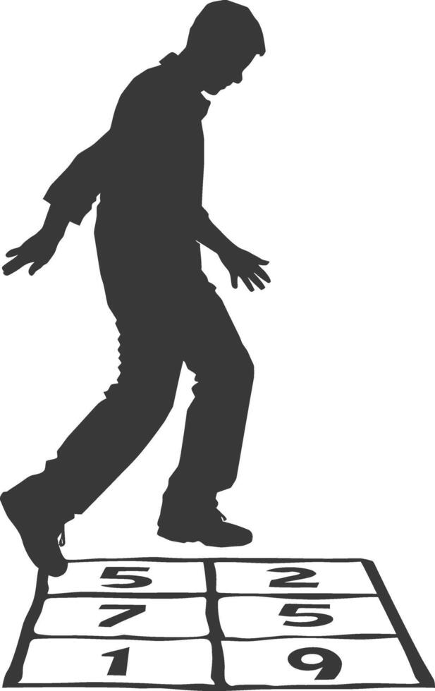 silhouette man playing hopscotch game full body black color only vector