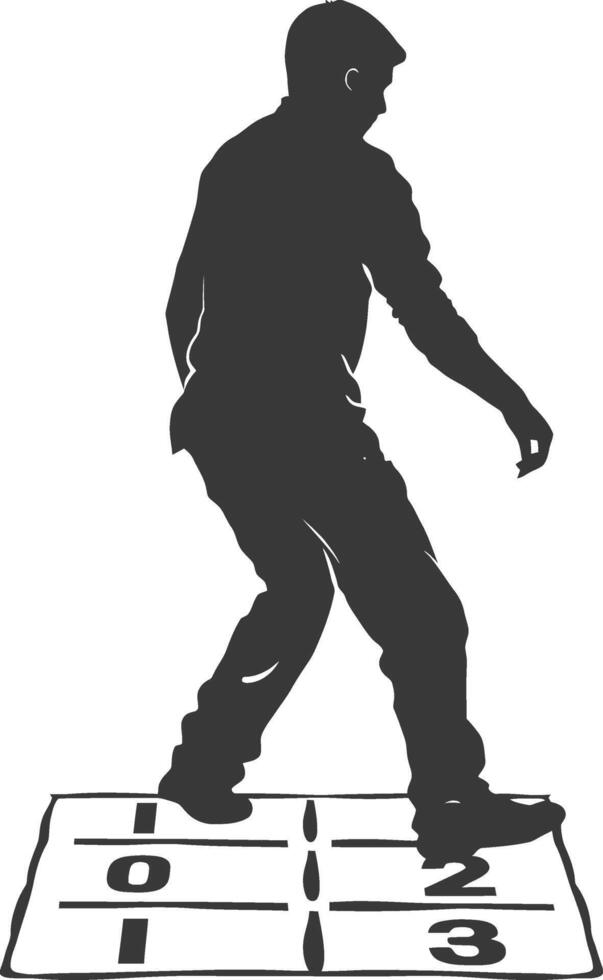 silhouette man playing hopscotch game full body black color only vector