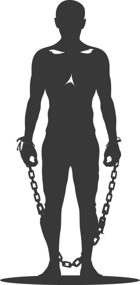 silhouette man slave with shackle full body black color only vector